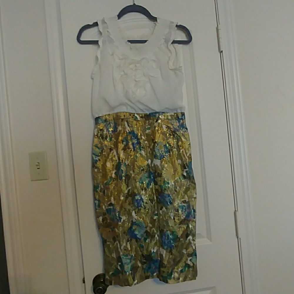Anthropologie | White Ruffle Patterned Dress